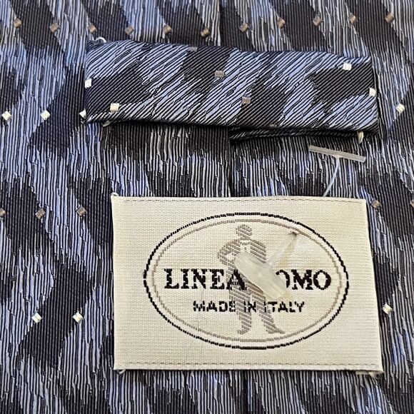 Vintage Linea Uomo Blue Hand Made 100% Silk Men’s Neck Tie Made In Italy - Picture 8 of 9